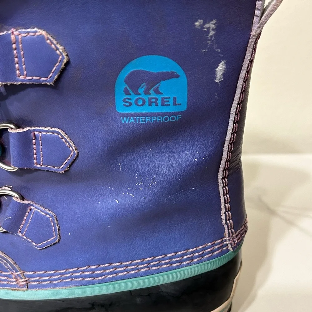 Sorel Yoot Pac Waterproof Leather Boots Youth Size‎ 4 Purple and Blue